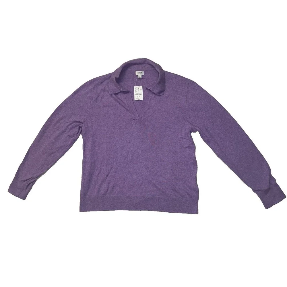 NWT J Crew Collared Cotton Long-Sleeve Sweater Purple Size Large